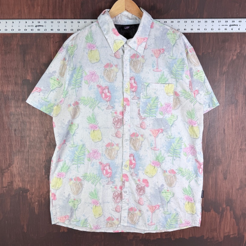 Psycho Tuna Tropical Cocktail Pineapple Mesh Button Down Shirt White Men 2XL XXL